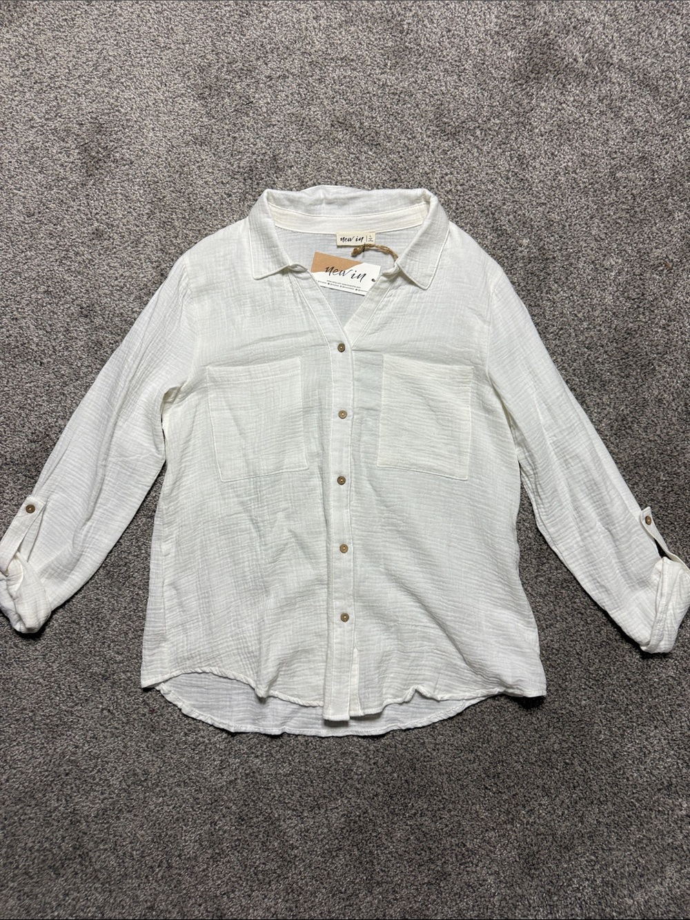 New In White Textured Button-Front Shirt